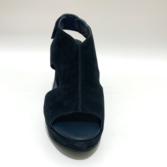 CORDANI REED PLATFORM WEDGE SANDAL BOOTIES Navy Blue SUEDE SLINGBACK ITALY 38 - Picture 4 of 6